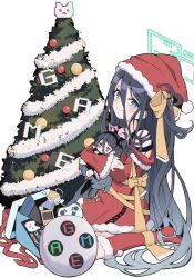 Rule 34 | &lt;key&gt; (blue archive), 1girl, absurdly long hair, aris (blue archive), black hair, blue archive, blue eyes, blush, character doll, christmas, christmas tree, closed mouth, hair between eyes, hat, highres, kanikama acedia, long hair, long hair between eyes, long sleeves, looking at viewer, pom pom (clothes), red hat, santa costume, santa hat, simple background, smile, solo, very long hair, white background