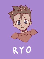 Rule 34 | 1boy, akiyama ryo, blue eyes, brown hair, digimon, highres, male focus, scarf, smile, solo