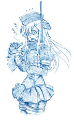 Rule 34 | 10s, 1girl, bbb (friskuser), blue theme, bodysuit, cellphone, commentary request, creatures (company), diving suit, game freak, garrison cap, hair between eyes, hat, headgear, high collar, iphone, jacket, kantai collection, long hair, military, military hat, military uniform, monochrome, nintendo, open mouth, phone, pleated skirt, pokemon, pokemon go, sidelocks, simple background, sketch, skirt, smartphone, snorkel, solo, sweatdrop, tears, translation request, u-511 (kancolle), uniform, wetsuit, white background