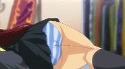 Rule 34 | 00s, 1boy, 1girl, aneimo, animated, animated gif, ass, clothed sex, fellatio, hand on another&#039;s head, hetero, kirishima mizuki, long hair, oral, panties, penis, red hair, skirt, striped clothes, striped panties, uncensored, underwear