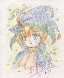 Rule 34 | 10s, 1boy, 2015, ahoge, artist name, artist request, bad id, bad pixiv id, blue eyes, blush, commentary request, copyright name, dated, deci, deci (ffrk), english text, final fantasy, final fantasy record keeper, happy birthday, hat, jester cap, looking at viewer, male focus, smile, solo, tyro, upper body