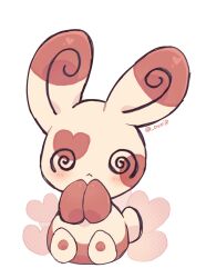 Rule 34 | :&lt;, @ @, absurdres, animal ears, blush, creatures (company), game freak, gen 3 pokemon, heart, highres, looking at viewer, nintendo, no humans, ovoip, pokemon, pokemon (creature), simple background, sitting, solo, spinda