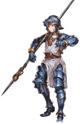 Rule 34 | 10s, 1boy, alpha transparency, armor, blue armor, brown eyes, full body, gran (granblue fantasy), granblue fantasy, helmet, lancer (granblue fantasy), male focus, minaba hideo, official art, over shoulder, short hair, solo, transparent background, weapon, weapon over shoulder