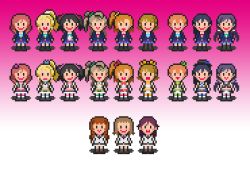 Rule 34 | 10s, 6+girls, a-rise, artist request, ayase eli, black hair, blonde hair, blush, bow, brown hair, hair bow, hair ornament, hair ribbon, hat, hoshizora rin, jewelry, kira tsubasa, koizumi hanayo, kosaka honoka, long hair, looking at viewer, love live!, love live! school idol project, minami kotori, mother (game), mother 3, multiple girls, nishikino maki, no brand girls, one side up, orange hair, pixel art, ponytail, purple hair, red hair, ribbon, school uniform, scrunchie, short hair, side ponytail, skirt, smile, sonoda umi, todo erena, tojo nozomi, twintails, utx school uniform, yazawa nico, yuuki anju