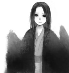 Rule 34 | 1girl, black hair, greyscale, japanese clothes, kimono, mo-mantai, monochrome, original, oversized clothes, solo