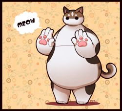 Rule 34 | animal ears, animal hands, baymax, big hero 6, cat ears, cat paws, cat tail, disney, flower, full body, no humans, solid circle eyes, solo, speech bubble, tail, technoga, text focus