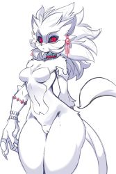 Rule 34 | 1girl, alternate form, animal ears, armlet, black sclera, bracelet, breasts, cat ears, cat girl, cat tail, claws, cleft of venus, colored sclera, earrings, fangs, furry, highres, isabella (seiken densetsu 3), jewelry, monochrome, necklace, no nipples, pussy, red eyes, ring, seiken densetsu, seiken densetsu 3, sketch, slit pupils, tail, tsampikos
