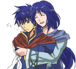 Rule 34 | age difference, blue eyes, blue hair, cape, circlet, elena (fire emblem), fire emblem, fire emblem: path of radiance, hug, ike (fire emblem), long hair, lowres, mother and son, nintendo, smile