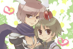 Rule 34 | 2boys, apple, apple on head, armor, arrow (projectile), arrow through apple, assassin cross (ragnarok online), aura (a440), black coat, black shirt, brown eyes, brown hair, closed mouth, coat, commentary request, food, fruit, green eyes, hair between eyes, head wings, heart, high priest (ragnarok online), layered clothes, long sleeves, looking at viewer, male focus, multiple boys, open clothes, open shirt, pauldrons, purple scarf, ragnarok online, red apple, scarf, shirt, short hair, shoulder armor, smile, torn clothes, torn scarf, upper body, white coat, white wings, wings