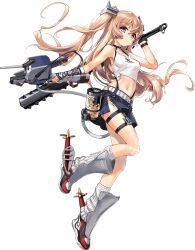 Rule 34 | 1girl, bagua, bare shoulders, beans, breasts, brown eyes, club, club (weapon), fake horns, full body, gloves, gun, horns, johnston (kancolle), kantai collection, light brown hair, mamemaki, medium breasts, official art, oni horns, setsubun, single glove, spiked club, tank top, trigram, turret, two side up, weapon, white tank top, zeco
