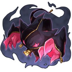Rule 34 | banette, claws, commentary request, creatures (company), energy, full body, game freak, gen 3 pokemon, glint, glowing, highres, looking to the side, making-of available, mega banette, mega pokemon, nintendo, no humans, pokemon, pokemon (creature), poyo party, solo, zipper, zipper pull tab
