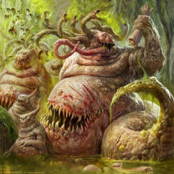 Rule 34 | ambiguous green liquid, beast of nurgle, commentary, disease, english commentary, fumes, guro, holding another&#039;s arm, horror (theme), long tongue, manzanedo, monster, nurgle, nurgling, official art, partially submerged, sharp teeth, stomach mouth, teeth, tentacle hair, tongue, very long tongue, warhammer 40k, wetland