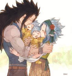 Rule 34 | 2boys, 2girls, belt, black hair, blue hair, blush, bracelet, brother, brother and sister, carrying, child, closed eyes, closed mouth, couple, earrings, fairy tail, family, father and daughter, father and son, flower, from side, gajeel redfox, hair ornament, hairband, happy, height difference, hetero, highres, holding, hood, hood down, hoodie, hug, if they mated, jewelry, kiss, kissing cheek, laughing, levy mcgarden, long hair, mother and daughter, mother and son, multiple boys, multiple girls, open mouth, pants, piercing, rose, rusky, scar, shirt, short hair, siblings, sister, skirt, smile, standing, tongue, twins, vest