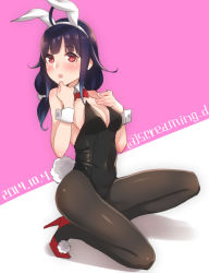 Rule 34 | 10s, 1girl, animal ears, bad id, bad pixiv id, bow, bowtie, breasts, cleavage, detached collar, fake animal ears, kantai collection, kyuuso inukami, long hair, pantyhose, playboy bunny, purple hair, rabbit ears, rabbit tail, red eyes, taigei (kancolle), tail, wrist cuffs