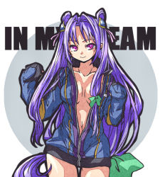 Rule 34 | 1girl, banpresto, blue hair, bow, breasts, cleavage, coat, english text, long hair, medium breasts, navel, no bra, open clothes, open coat, purple eyes, sharlie lunoille, shirakawa (whitemist), smile, solo, super robot wars, super robot wars neo, very long hair