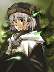 Rule 34 | .hack//, .hack//sign, 00s, 1boy, bandai, cyber connect 2, gradient background, hat, male focus, purple eyes, shirokoma, silver hair, solo, tsukasa (.hack//)