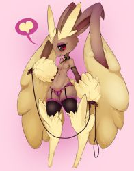 Rule 34 | 1girl, animal ears, bdsm, black sclera, black thighhighs, bondage, bound, breasts, bridal gauntlets, brown hair, collar, colored sclera, creatures (company), eyebrows, eyeshadow, furry, furry female, game freak, garter straps, gen 4 pokemon, heart, leash, looking at viewer, lopunny, makeup, nintendo, no humans, panties, pink panties, pokemon, pokemon (creature), rabbit, rabbit ears, red eyes, slave, slugbox, small breasts, solo, spoken heart, thighhighs, topless, underwear