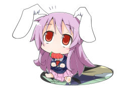Rule 34 | 1girl, ^^^, animal ears, carrot, chibi, female focus, highres, ladfa, mouth hold, paw pose, pink hair, purple hair, rabbit ears, red eyes, reisen udongein inaba, simple background, sitting, solo, spread legs, touhou