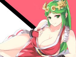 Rule 34 | 1girl, bare shoulders, blush, breasts, cleavage, cosplay, fatal fury, female focus, folding fan, green eyes, green hair, hand fan, highres, japanese clothes, kid icarus, kid icarus uprising, large breasts, long hair, looking at viewer, matching hair/eyes, nintendo, palutena, ponytail, revealing clothes, sash, shiranui mai, shiranui mai (cosplay), smash is for good boys and girls, smile, snk, solo, super smash bros., the king of fighters, tomas (kaosu22)
