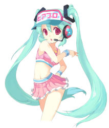 Rule 34 | 1girl, blue hair, cheerleader, hatsune miku, long hair, midriff, mintchoco (orange shabette), project diva, project diva (series), red eyes, skirt, solo, twintails, very long hair, vocaloid