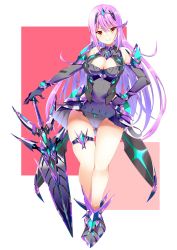 Rule 34 | 1girl, alternate color, bare legs, bare shoulders, breasts, chest jewel, cleavage, cleavage cutout, clothing cutout, daive, dress, earrings, elbow gloves, full body, gloves, gluteal fold, highres, jewelry, large breasts, long hair, looking at viewer, mythra (xenoblade), panties, pantyshot, purple dress, purple footwear, purple gloves, purple hair, short dress, skindentation, smile, solo, swept bangs, sword, thigh strap, thighhighs, tiara, underwear, very long hair, weapon, xenoblade chronicles (series), xenoblade chronicles 2, yellow eyes