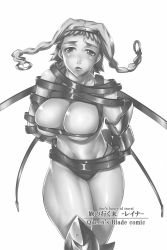 Rule 34 | 1girl, armor, artist request, braid, breasts, female focus, hairband, highres, large breasts, leina (queen&#039;s blade), long hair, monochrome, queen&#039;s blade, scan, shiny skin, solo, thong, twin braids