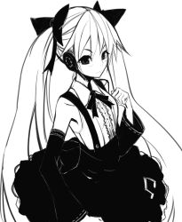 Rule 34 | 1girl, alternate costume, angry, bad id, bad pixiv id, detached sleeves, female focus, furious, greyscale, hair ribbon, hatsune miku, headphones, headset, long hair, looking at viewer, monochrome, rage (rojiura), ribbon, simple background, solo, twintails, vocaloid, white background