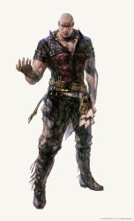 Rule 34 | 1boy, bald, belt, boots, copyright notice, final fantasy, final fantasy xvi, full body, highres, hugo kupka, looking to the side, loose belt, muscular, muscular male, official art, open collar, simple background, solo, standing, takahashi kazuya, white background