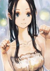 Rule 34 | 1girl, absurdres, black hair, blue eyes, clenched hands, collarbone, highres, long hair, okuto, original, paw pose, smile, solo, upper body