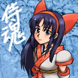 Rule 34 | 1girl, ainu clothes, breasts, hair ribbon, highres, long hair, looking at viewer, medium breasts, nakoruru, purple eyes, purple hair, ribbon, samurai spirits, smile, snk, solo, the king of fighters, the king of fighters xv