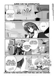 Rule 34 | 00s, 3girls, ahoge, aircraft, alto krauetta, asymmetrical legwear, comic, english text, fourth wall, greyscale, hair ornament, hard-translated, hat, helicopter, jacket, lyrical nanoha, magical girl, mahou shoujo lyrical nanoha, mahou shoujo lyrical nanoha strikers, mikage takashi, military, military uniform, mini person, minigirl, monochrome, multiple girls, open clothes, open jacket, planet, reinforce zwei, schach nouera, single thighhigh, thighhighs, third-party edit, translated, uneven legwear, uniform, waist cape, wings, x hair ornament, yagami hayate