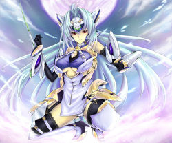Rule 34 | 00s, 1girl, android, arm blade, bare shoulders, blade, blue hair, boots, elbow gloves, gloves, high heels, kos-mos, kos-mos ver. 4, long hair, md5 mismatch, pote (crown), red eyes, shoes, solo, thighhighs, weapon, xenosaga, xenosaga episode iii