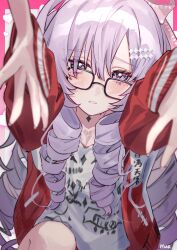 Rule 34 | 1girl, absurdres, crying, crying with eyes open, drill hair, drill sidelocks, glasses, hair between eyes, hair ornament, hairclip, highres, hue 0813, hyakumantenbara salome, hyakumantenbara salome (casual), long hair, nijisanji, open mouth, purple eyes, purple hair, red sweater, shirt, sidelocks, sweater, tears, teeth, twintails, virtual youtuber, white shirt