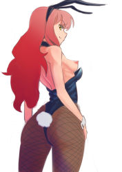 Rule 34 | 1girl, animal ears, ass, bad id, bad pixiv id, breasts, fake animal ears, fishnet pantyhose, fishnets, helmet (touhu812), long hair, looking at viewer, nipples, original, pantyhose, playboy bunny, rabbit ears, red hair, small breasts, smile, solo, wrist cuffs, yellow eyes