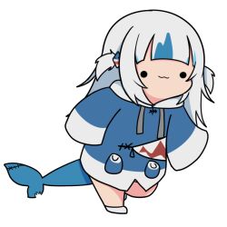 Rule 34 | . ., 1girl, :3, blue hair, blue hoodie, blunt bangs, chibi, commentary, drawstring, english commentary, fins, fish tail, full body, gawr gura, gawr gura (1st costume), hair ornament, hololive, hololive english, hood, hood down, hoodie, long sleeves, looking at viewer, multicolored hair, shark girl, shark hair ornament, shark tail, simple background, sleeves past wrists, solid circle eyes, solo, standing, streaked hair, tail, torororose, transparent background, two side up, white footwear, white hair, wide sleeves