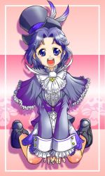 Rule 34 | 1girl, bad id, bad pixiv id, blue eyes, blue hair, boots, feathers, frederic chopin, frills, gender request, genderswap, hat, hige (artist), hige (yosemite), kneeling, long hair, matching hair/eyes, shoes, short hair, solo, top hat, trusty bell