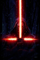 Rule 34 | 1boy, cape, eddie holly, energy sword, forest, gloves, hood, kylo ren, lightsaber, looking at viewer, male focus, mask, nature, night, realistic, science fiction, signature, sith, snowing, solo, spoilers, star wars, star wars: the force awakens, sword, torn clothes, tree, weapon