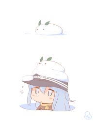 Rule 34 | 10s, 1girl, anchor symbol, blush stickers, chibi, coat, comic, commentary request, flat cap, grey eyes, hanomido, hat, hibiki (kancolle), kantai collection, long hair, scarf, silver hair, snow, snow rabbit