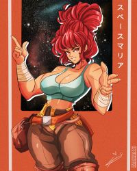 Rule 34 | 1girl, bare shoulders, breasts, highres, imaniiarts, large breasts, maria (space maria), red eyes, red hair, scar