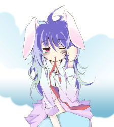 Rule 34 | 1girl, animal ears, bad id, bad pixiv id, female focus, highres, long hair, mouth hold, necktie, one eye closed, purple hair, rabbit ears, red necktie, reisen udongein inaba, solo, touhou, wamushi, wink