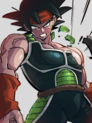 Rule 34 | 1boy, angry, bardock, black hair, blue eyes, clenched teeth, commentary request, cross scar, dragon ball, dragonball z, facial scar, headband, kemachiku, looking at viewer, male focus, monkey tail, red headband, saiyan armor, scar, scar on cheek, scar on face, solo, spiked hair, tail, teeth, torn clothes