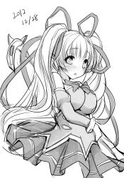 Rule 34 | 1girl, blush, breasts, dated, greyscale, highres, long hair, looking at viewer, monochrome, original, sei000, simple background, sketch, solo, twintails, white background