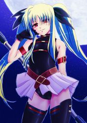 Rule 34 | 00s, 1girl, absurdres, black gloves, covered navel, fate testarossa, fate testarossa (movie 1st form), gloves, gradient background, green hair, highres, leotard, long hair, lyrical nanoha, mahou shoujo lyrical nanoha, red eyes, solo, tappa (esperanza), thighhighs, twintails