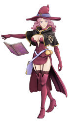 Rule 34 | 1girl, absurdres, bag, black clover, book, boots, breasts, capelet, center opening, choker, cleavage, curvy, elbow gloves, full body, garter straps, gloves, grimoire, hat, high heel boots, high heels, highres, large breasts, nipples, pink hair, purple eyes, thigh boots, thighhighs, thighhighs under boots, vanessa enoteca, wand, witch, witch hat