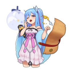 Rule 34 | 1girl, absurdres, blue hair, dress, duel monster, highres, long hair, multicolored hair, one eye closed, purple eyes, purple hair, scemonkey, scroll, side ponytail, sleeveless, solo, streaked hair, stuffed toy, two-tone hair, witchcrafter haine, witchcrafter madame verre, yu-gi-oh!