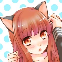Rule 34 | 10s, 1girl, animal ears, bad id, bad pixiv id, blush, brown eyes, brown hair, cat ears, fang, fate/extra, fate/extra ccc, fate (series), kemonomimi mode, kishinami hakuno (female), long hair, looking at viewer, mikicocha, orange hair, solo