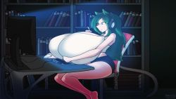 Rule 34 | 10s, 1girl, adjara, animal ears, animated, artist name, between breasts, black shorts, blue eyes, book, bookshelf, borrowed character, breast expansion, breast hold, breast reduction, breasts, cat ears, cat girl, cat tail, chair, cleavage, computer, cup, dainapp, drink, drinking, drinking straw, drinking straw in mouth, earphones, female focus, gaming chair, gigantic breasts, glowing, green hair, headphones, highres, holding, huge breasts, interpolated, keyboard, looping animation, marrazan, monitor, mouse (computer), original, playing games, resized, shorts, signature, sitting, sleeveless, solo, staring, straw, swivel chair, tail, tank top, third-party edit, typing, upscaled, video, watching, what, white tank top