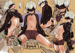 Rule 34 | ..., 2boys, amputee, ass, bar censor, bike shorts, blindfold, buttjob, cameltoe, censored, choker, coat, drooling, faceless, faceless male, finger in another&#039;s mouth, fingering, heart, male focus, multiple boys, navel, nier (series), nier:automata, open clothes, open coat, open mouth, penis, price, pussy, reverse newhalf, reverse newhalf with male, saliva, sex, short hair, shorts, spoken heart, tarakoutibiru, twitter username, vaginal, white hair, 9s (nier:automata)