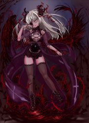 Rule 34 | 1girl, boots, breasts, cosplay, doll joints, eyepatch, flower, fusion, highres, jinnikureiche, joints, kirakishou, long hair, medium breasts, rose, rozen maiden, see-through, solo, suigintou, suigintou (cosplay), thighhighs, thorns, white hair, yellow eyes, zettai ryouiki