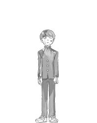 Rule 34 | 10s, 2boys, black hair, bowl cut, bug, fly, formal, full body, gakuran, greyscale, hug, hug from behind, insect, kageyama shigeo, male focus, mob psycho 100, modmad, monochrome, multiple boys, reigen arataka, school uniform, shoes, sneakers, suit, transparent background, wet, wet clothes, when you see it